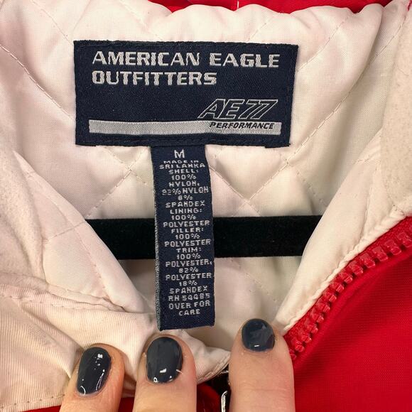 American Eagle Vintage y2k Jacket Coat medium Spell Out Log Puffer Ski Hooded - Picture 5 of 11